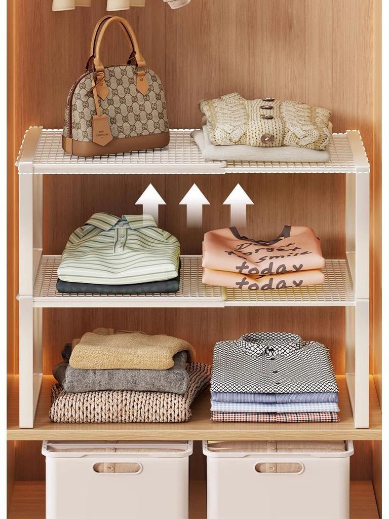 Organizzatore a Ripiano Estraibile per Armadio per Conservazione Vestiti e Divisorio per Armadietto