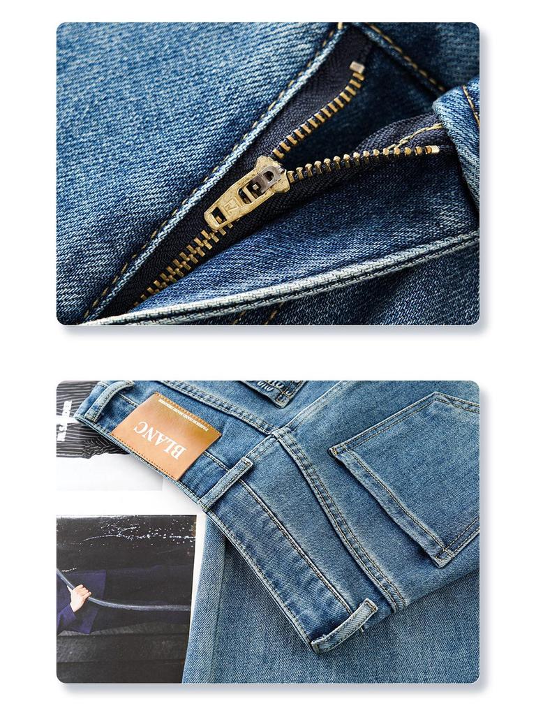 Spring 2025 Women's Blue High-Waisted Wide-Leg Denim Pants: Slimming, Loose-Fit for a Flattering Look