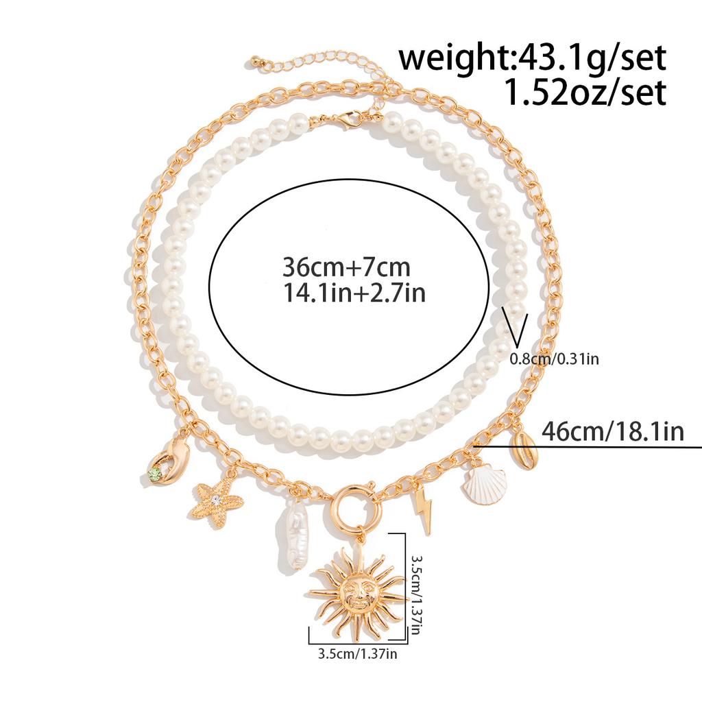 Bohemian Pearl Beaded Necklace Starfish Shell Pendant Necklace Holiday