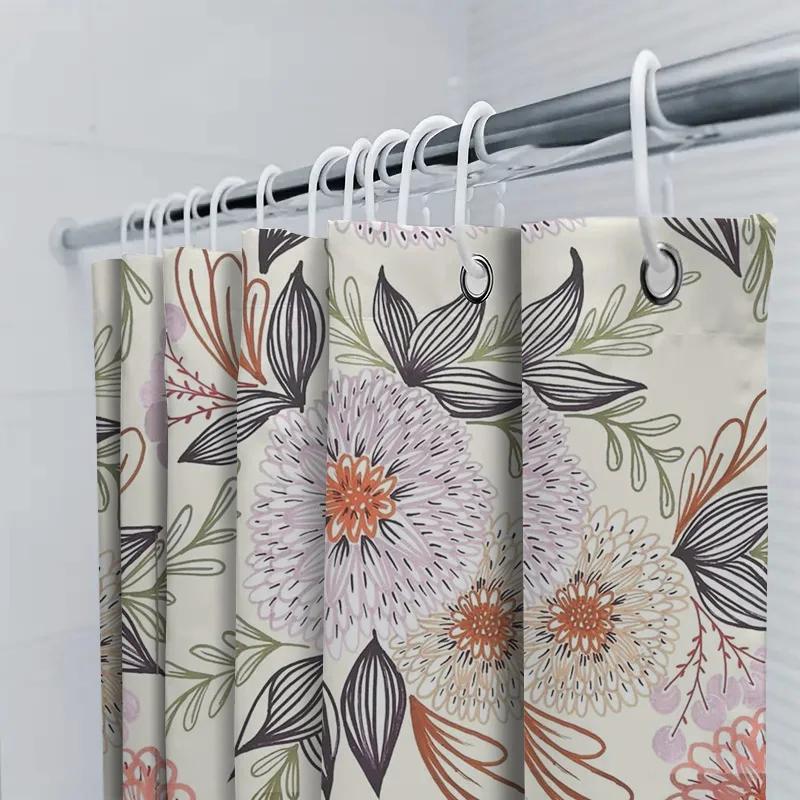 Chic Floral Bathroom Shower Curtain Modern Design For Home Decor White Black Pink Flower Pattern Waterproof Fabric Custom Size A