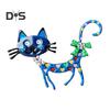 Adorable Cat Shape Brooch Colorful Enamel Faux Pearl Rhinestone Pin Suit Lapel Badge Casual Accessories