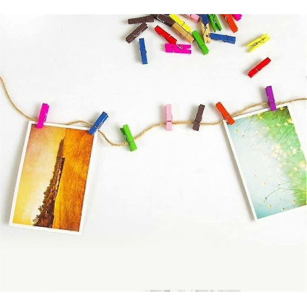 100 Colored Wooden Large Pegs 45mm Clothespins Craft Photo Clips With 20 Meters