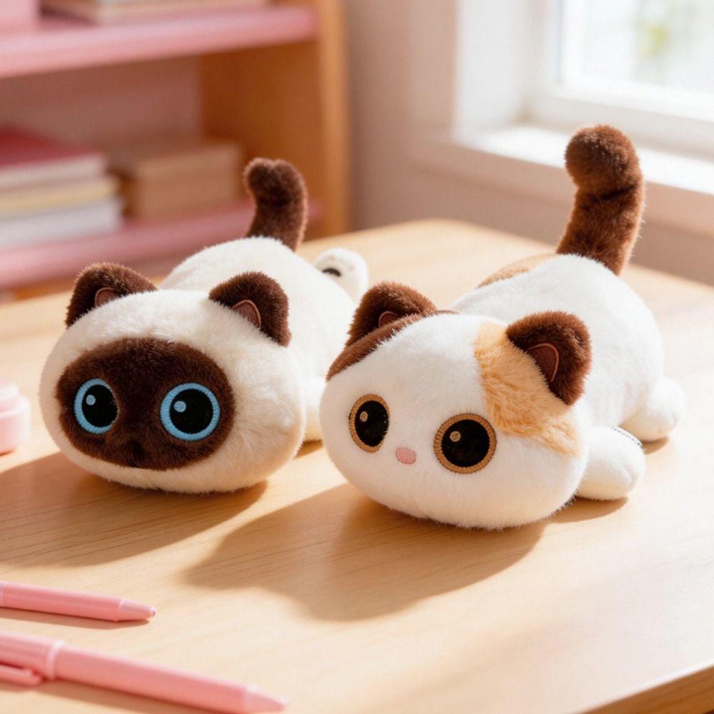 Cute Big Eyes Cat Plush Toy Soft Siamese Cat  Plush Doll Simulation Cat Plush Doll  Home Decoration