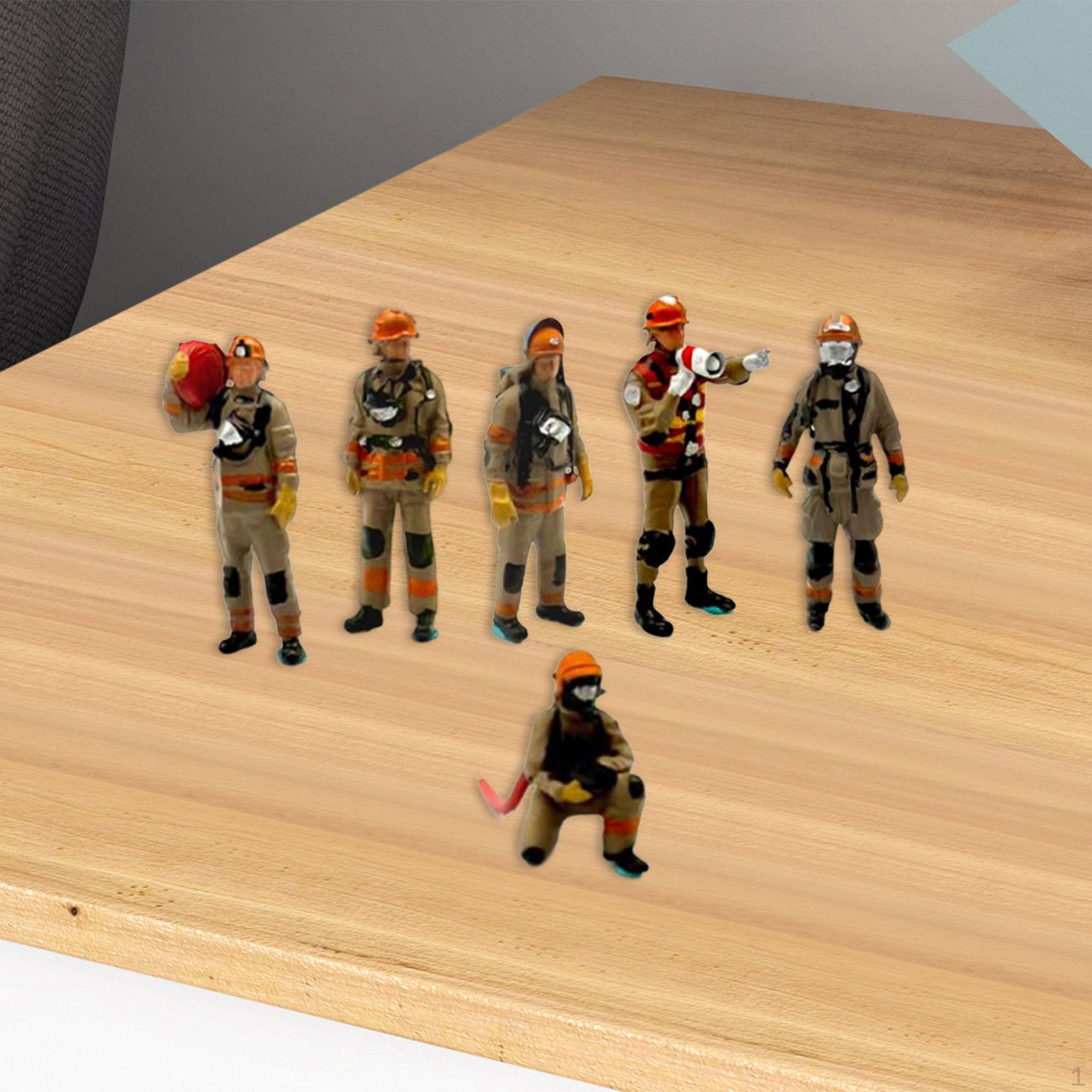 

6x 1:64 Firefighter Figure Models Hand Painted Gift Decorative Themed Toy Mini Fireman Dolls