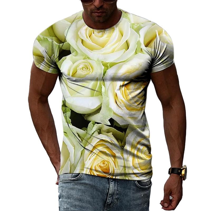 Letnia moda Osobowość Kwiaty graficzne koszulki Męskie Casual 3D Drukowane Krótkie rękawy Koszulki Hip Hop Trend Harajuku O-neck Topy