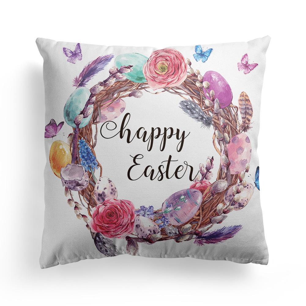 Easter Pillowcase Nordic Festival Rabbit Flowers Garland Home Peach Leather Velvet Pillow Cushion Cover
