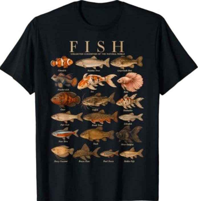T-shirt Collectionneur Aquarium Eau Douce Tableau des Espèces de Poissons