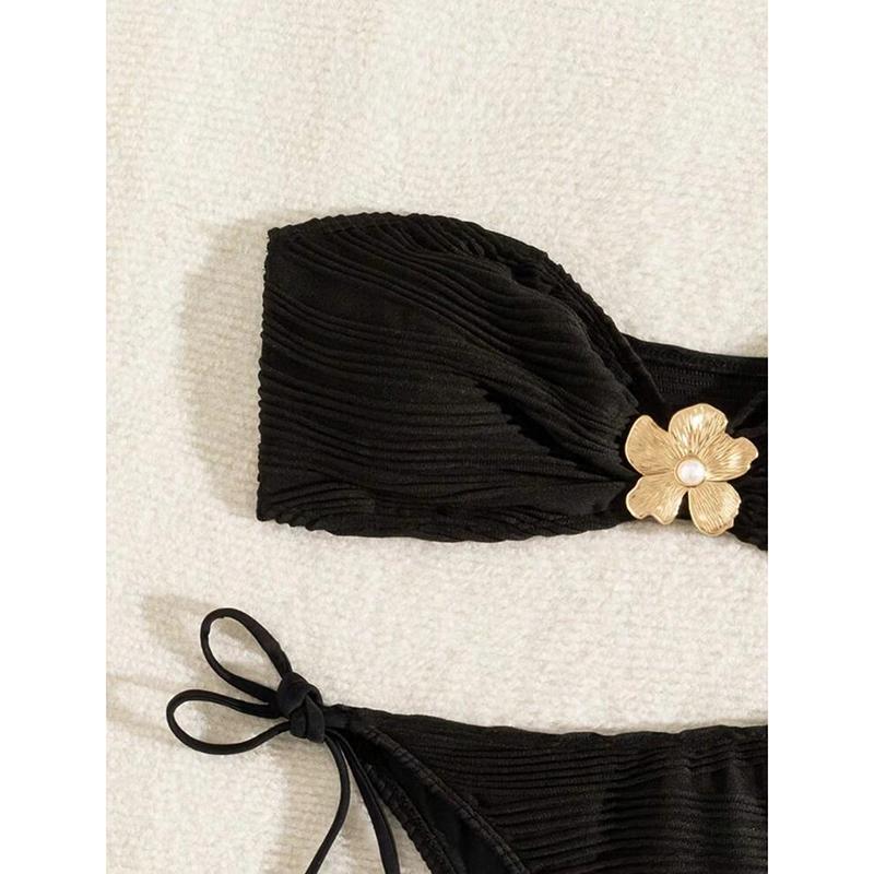 Strapless Bikini Set Women Sexy Swimsuit Two-Piece Floral Decoration Backless Female Swimwear Bathing Fashion Beachwear