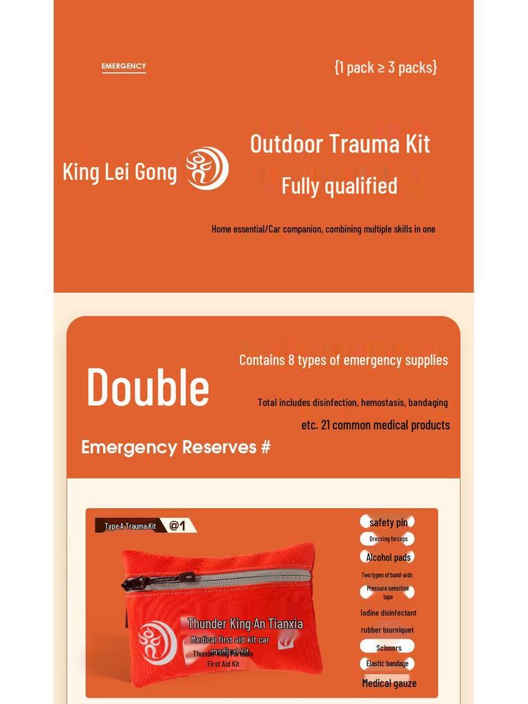 Thunder King Portable Emergency First Aid Kit for Cars and Outdoors