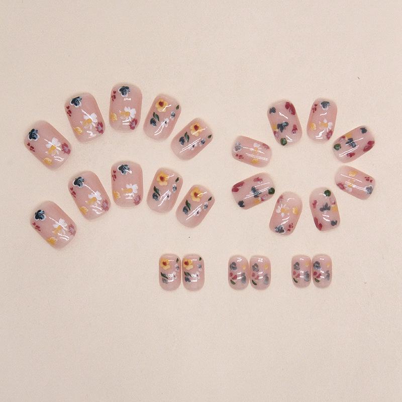 Gentle Girl Pink Small Floral White Short Square European And American Style Finished White Nail Art Tablet