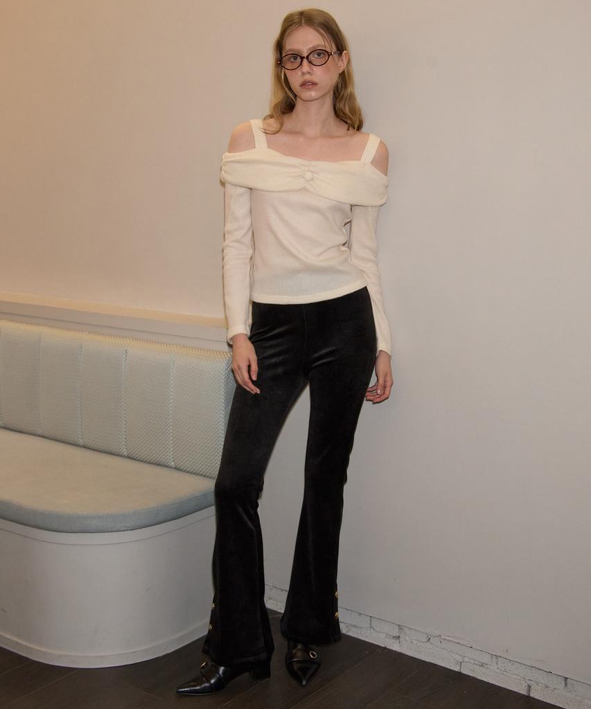 SALON DE YOHN Velvet Boots Cut Pants_ Black