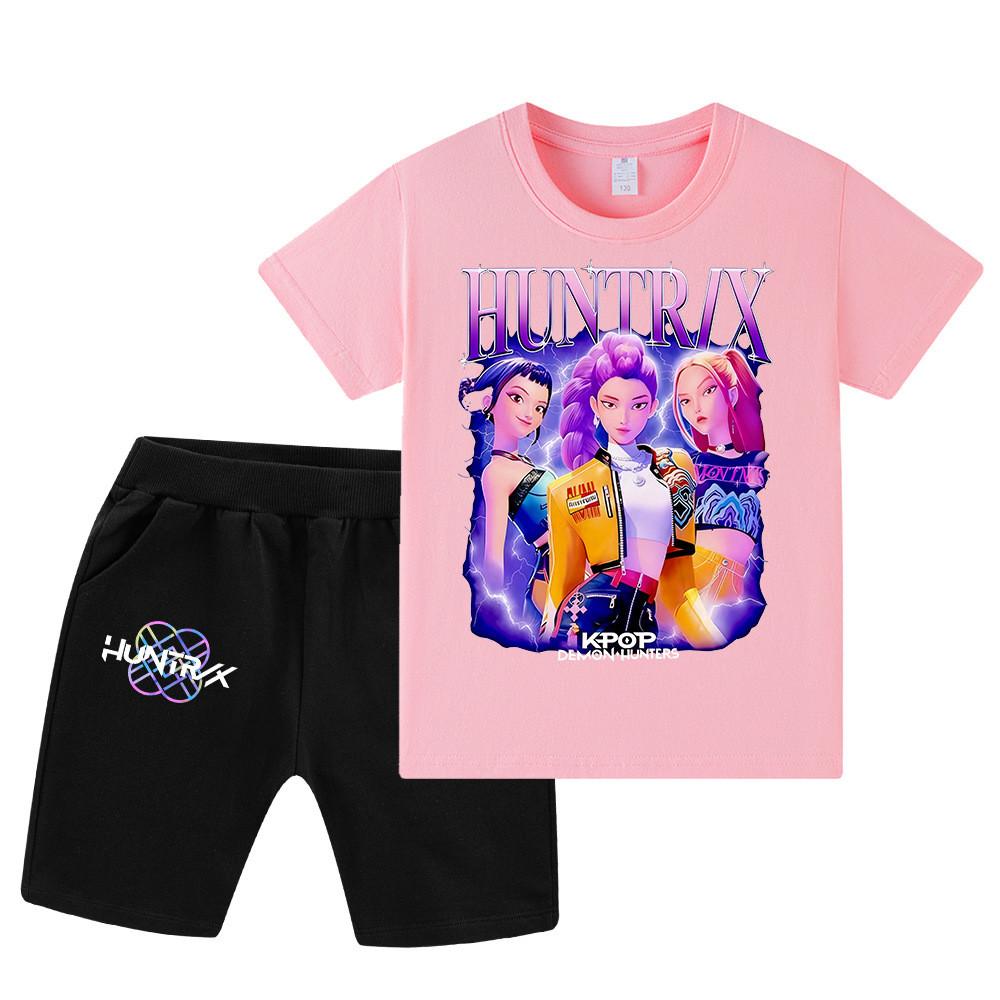 WA1230 Kids Boys Girls Kpop Rumi Zoey Mira Sajaboys Print Short Sleeves T-shirt Shorts Pants Sets