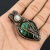 Malachite & Rainbow Moonstone Pendant, 999 Copper Wire Wrapped Pendant Jewelry. Gift For Women Handmade Pendant Gemstone Jewelry