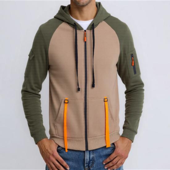 Men Hooded Jacket Autumn Winter Zip-up Hoodie Multi-Pocket Fleece Lined Sweatshirt Jacket for Daily