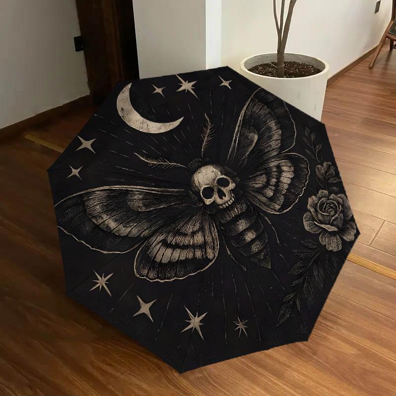 1pc Mystical Moth with Skull Umbrella with Plastic Handle,Suitable for All Seasons Home Travel Outdoor UmbrellaDD1339