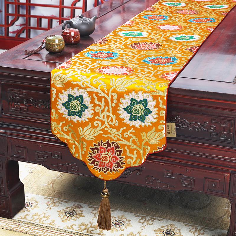 Chinese Style Table Flag Cloud Brocade Satin Table Flag Classical Tea Table Table Cloth Strip Cloth Tea Table Tea Mat Bed Flag