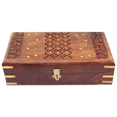 Boîte à bijoux en bois de 25,4 cm pour femme, organisateur de bijoux sculpté à la main avec des sculptures complexes, articles cadeaux