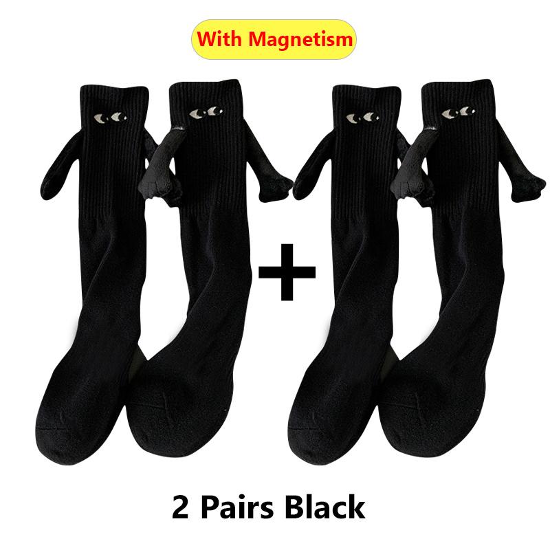 Alobee 1/2Pairs Harajuku Couple Cotton Sock Magnetic Suction Hand In Hand Socks Black White Unisex Holding Hands Long Socks