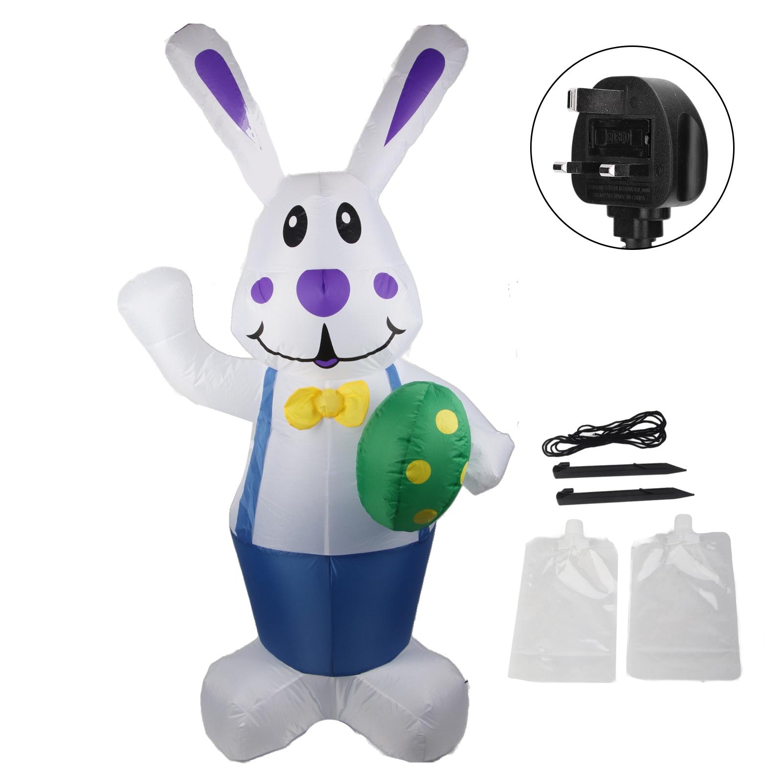 

6,5-футовый синий пасхальный кролик с пасхальным яйцом, надувное украшение для двора, гигантский кролик со светодиодной подсветкой UK Plug 220‑240V