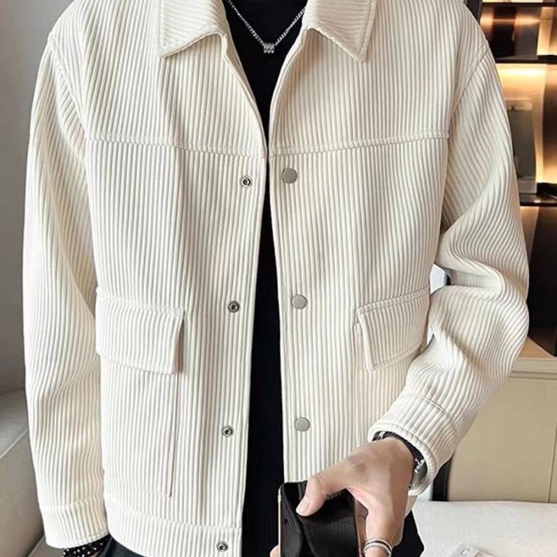Men's Corduroy Jacket: European & American Style, Striped, Trendy Lapel for Autumn/Winter