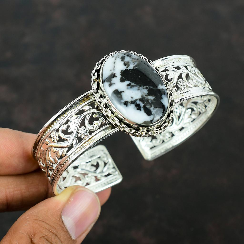 White Buffalo Turquoise Cuff Bracelet Gemstone Jewelry 925 Sterling Silver Bangle Handmade Adjustable Cuff Birthstone Jewelry Gifts For Him