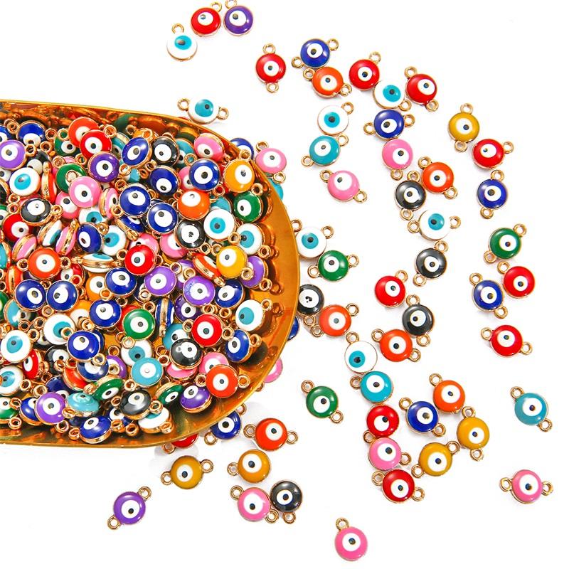 10pcs/Bag 6/8mm Cute Enamel Evil Eye Beads Alloy Charm Pendant For DIY Jewelry Necklace Making
