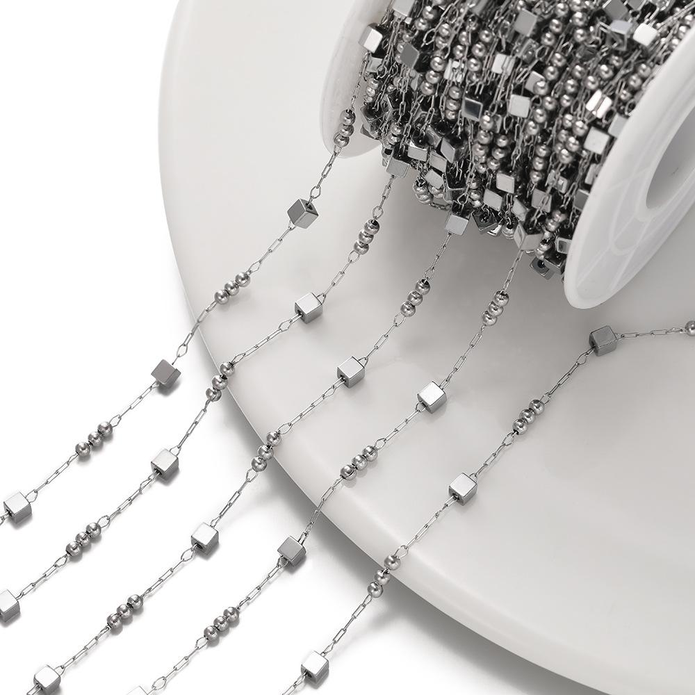 

Цепочка-кубик из нержавеющей стали с вакуумным покрытием, ручной работы + цепочка на ключицу с бусинами, браслет-ожерелье ручной работы, DIY, аксессуары для серег without reel/about 7.5g