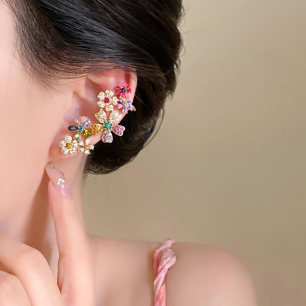 1 Pair Fashionable Colorful Ear Bone Clip Party Flower Design, Unique, Beautiful Dance Wear Fashionable Ear Rings and Full Ear Earrings