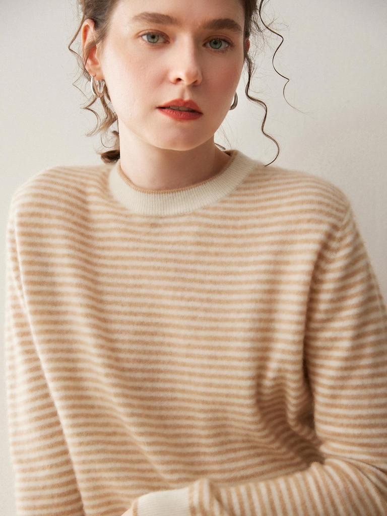 Women's Striped Cashmere Sweater - Loose Fit, Gentle Style for Autumn/Winter