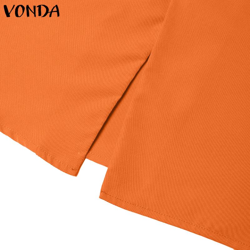 VONDA Women Summer Round Neck Sleeveless Solid Color Loose Blouse