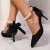 Sweet Sandals Woman Slides Casual Thin High Heels Shoes Women Crystal Flock String Bead Pointed Toe Summer Sandals Plus Size