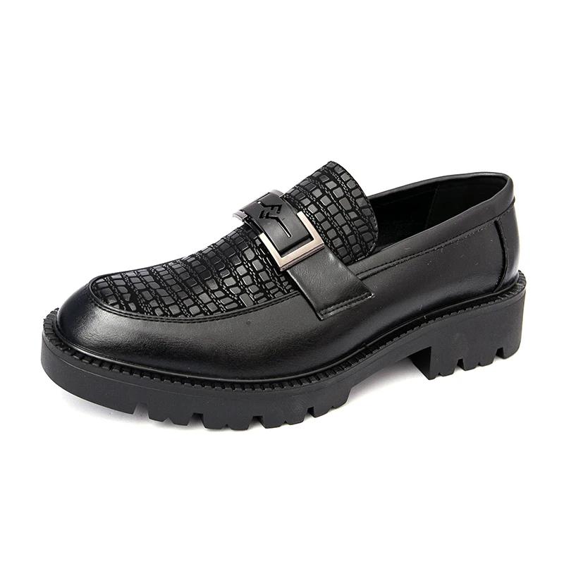 Men Leather Casual Dress Shoes Platform Loafers Slip-on High Thick Bottom Height Increasing Shoes Oxfords Wedding Shoes Hombres