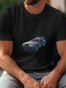 1pc Back To the Future Retro 80s Graphic T-shirt - Black 180g Cotton Crew Neck Short Sleeve Tee with Single-Sided Neon DeLorean Time Machine Print