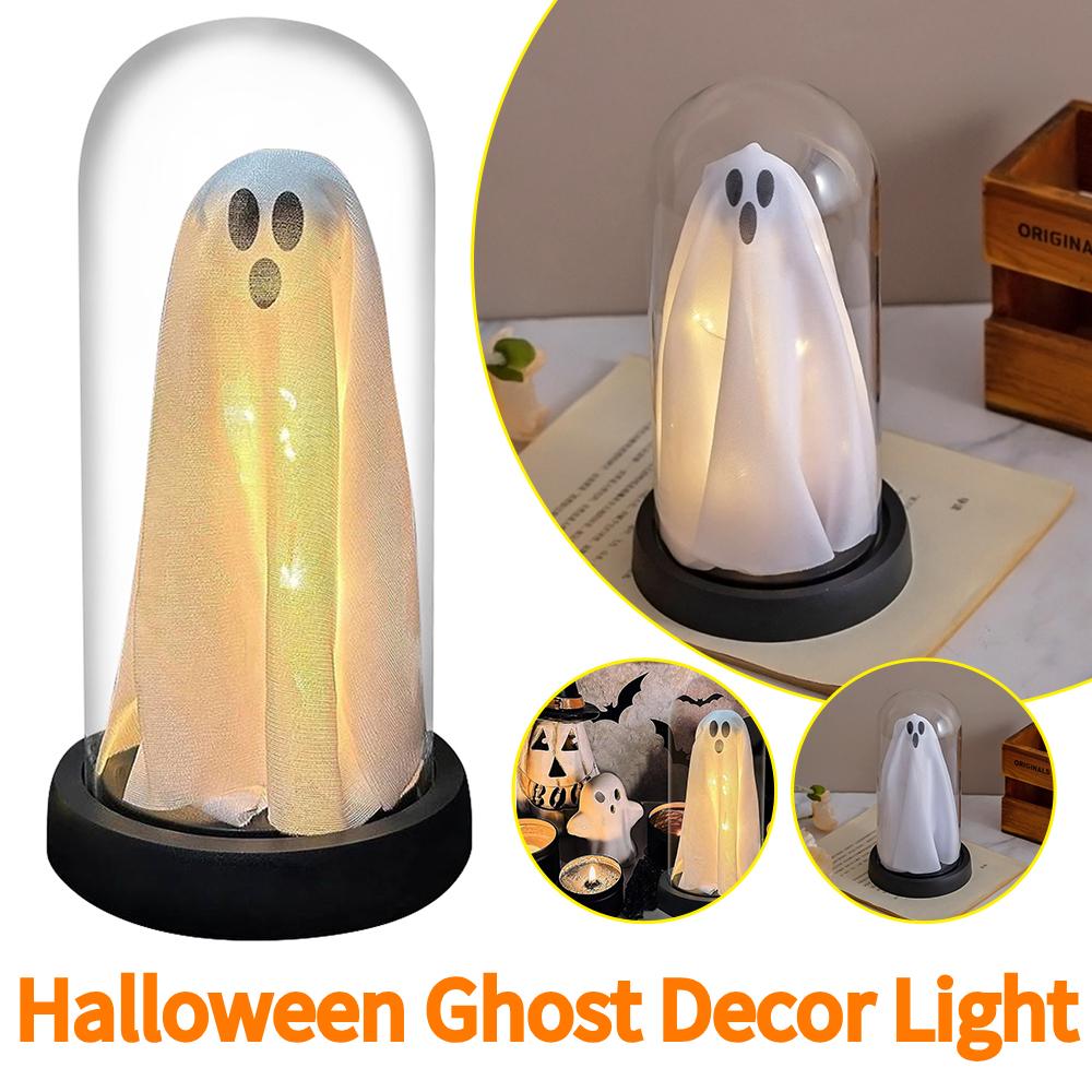 Halloween Decor Light Up Ghost in Plastic Cloche Halloween Decorations Indoor Halloween Ghost Night Light for Home Decorations
