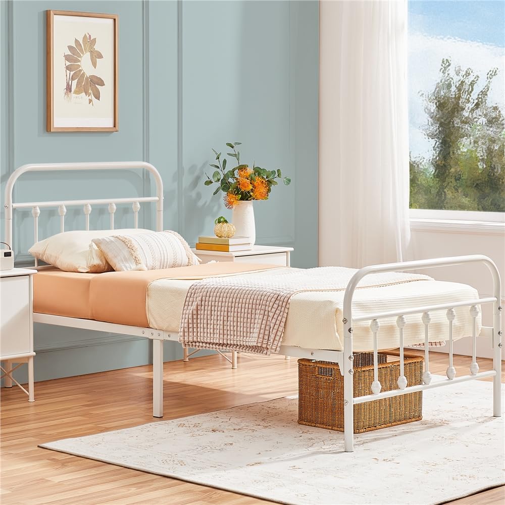 Yaheetech Bed Single Living Steel Slatted Bed Headboard Footboard Under Bed Robot Vacuum Cleaner No Squeak Good Quiet Easy Tools Living Load Capacity