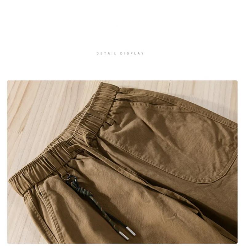 American Cargo Pants Autumn Pure Cotton Comfortable Casual Men Pants Elastic Waist Black Ankle Tied Pant Vintage Men Trousers