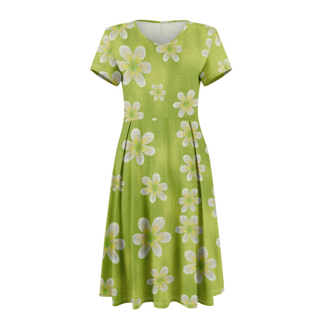 Womens Summer Dress Short Sleeve V Neck Short Dresses Fashion Casual Flowy A Line Swing Sundress With Pocket