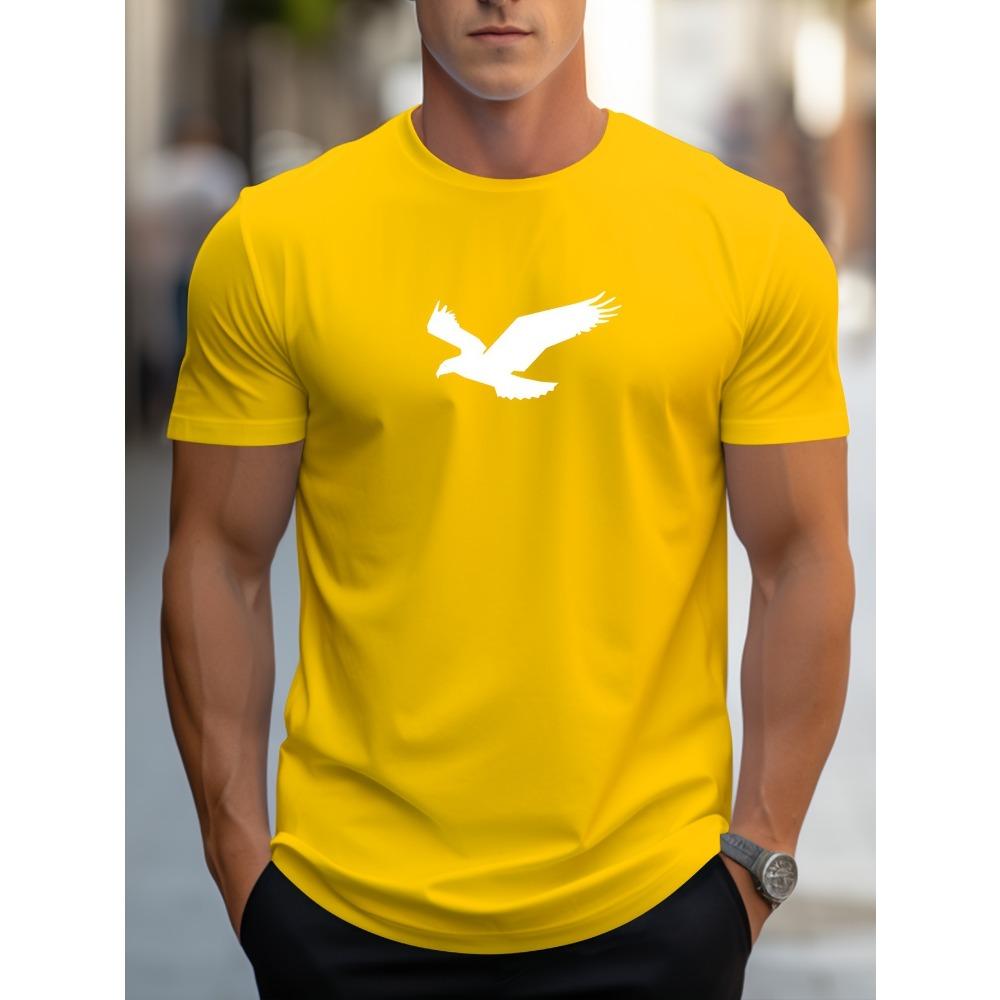 Men's summer 100% pure cotton fashionable casual sports loose silhouette eagle pattern printed round neck short sleeved T-shirt