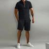 Grande taille été hommes costumes Zip revers manches courtes t-shirt 2 pièces ensemble décontracté poche pantalon court survêtements hommes sport deux pièces ensembles