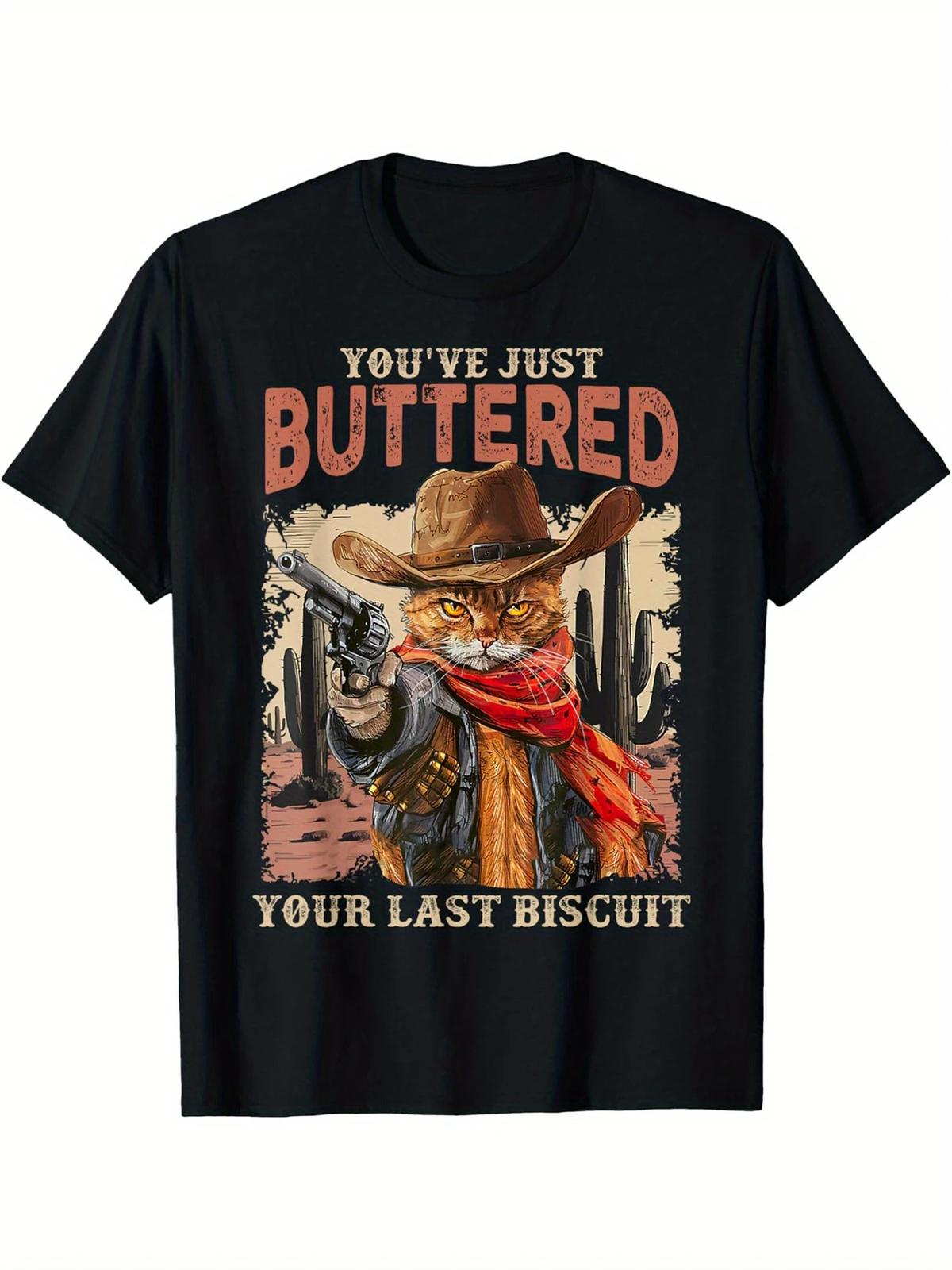 Cowboy Cat T-Shirt - Meowdy You ve Just Buttered Your Last Biscuit S