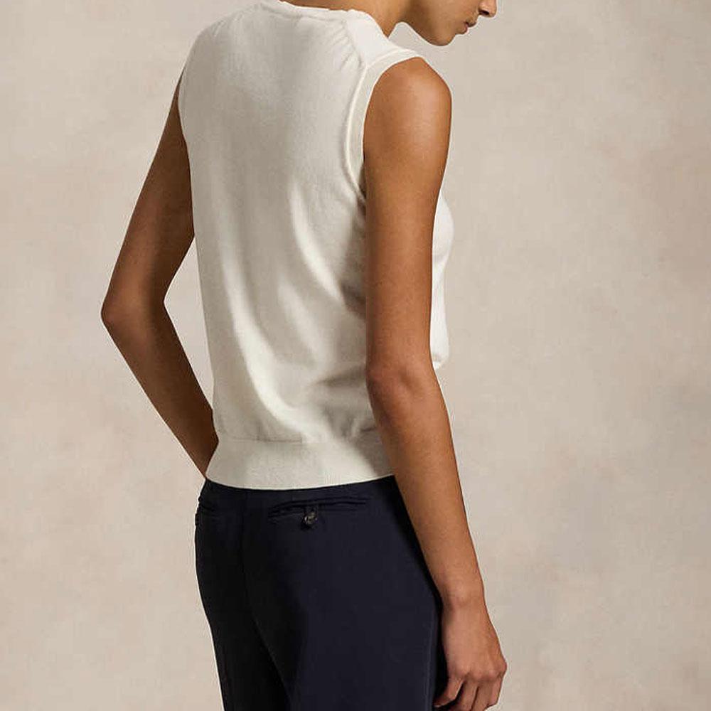 Polo Ralph Lauren Solid Color Sleeveless Crew Neck Knit Vest Women Tops White WMPOSWENC021156-101