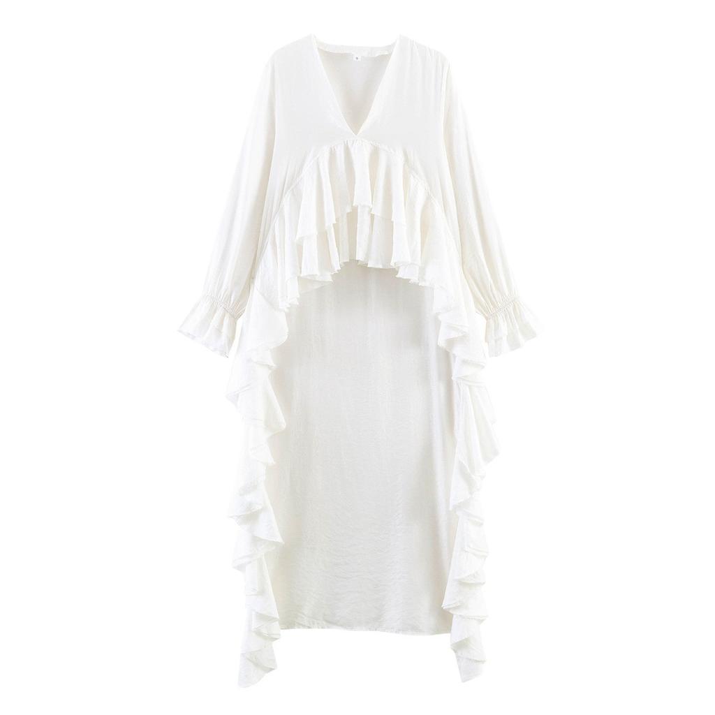 Sommer neu, französischer V-Ausschnitt mit Rüschenrand, mehrlagiges Hemd, dünner Jumpsuit