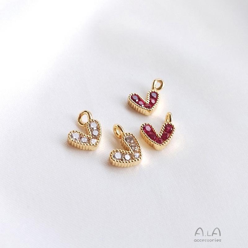 Ala 14K Gold Filled Zircon-Inlaid Heart Pendant for DIY Bracelets