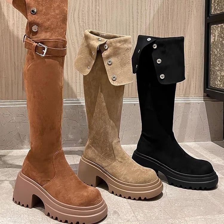 Small over-the-knee boots for women 2025 autumn and winter new temperament French retro fashion thick heel high elastic boots for women