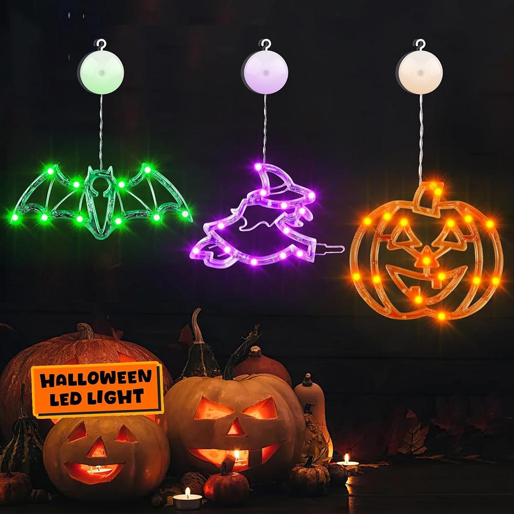 3pcs Halloween Lights Decorations Light Up Decorations with Suction Cup & Hooks