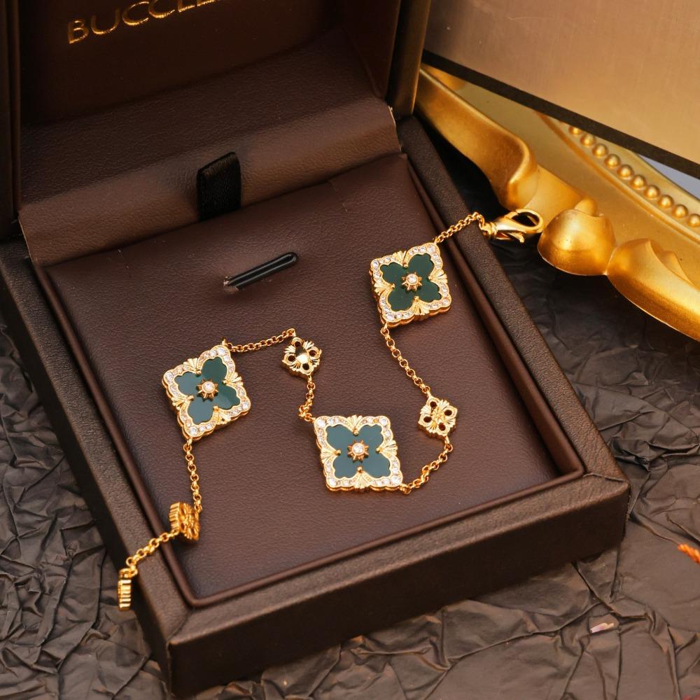 Neues Kleeblatt Fünfblättrige Blume Armband - Vintage Hofstil Chalcedon Armreif für Damen