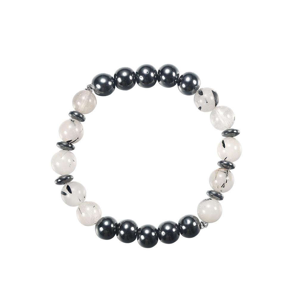 

EFFIE QUEEN Natural Black Quartz Bracelet with Hematite Jewelry S925 Silver Crystal Round Beads Stone Stretch Bracelet GMB77