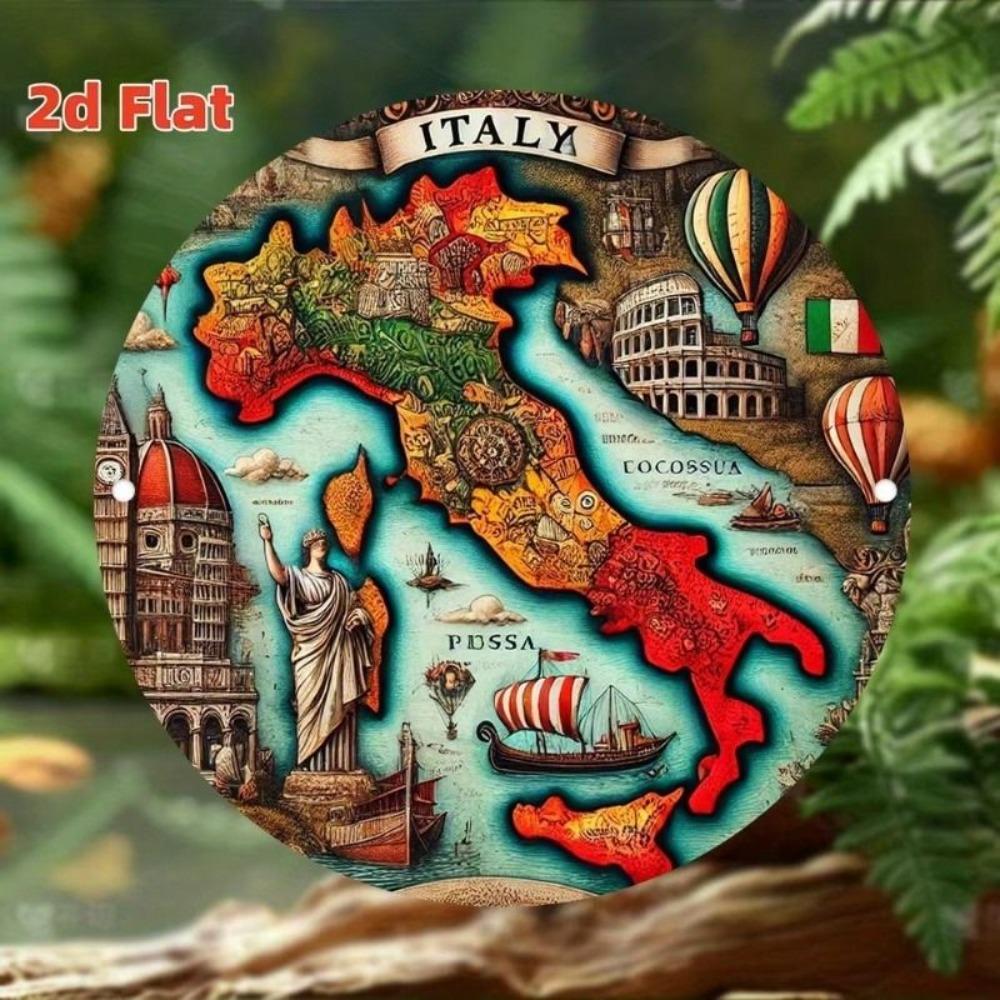 Vintage kovový plakát Mapa Itálie, Retro kulaté nástěnné umění do kuchyně Joom