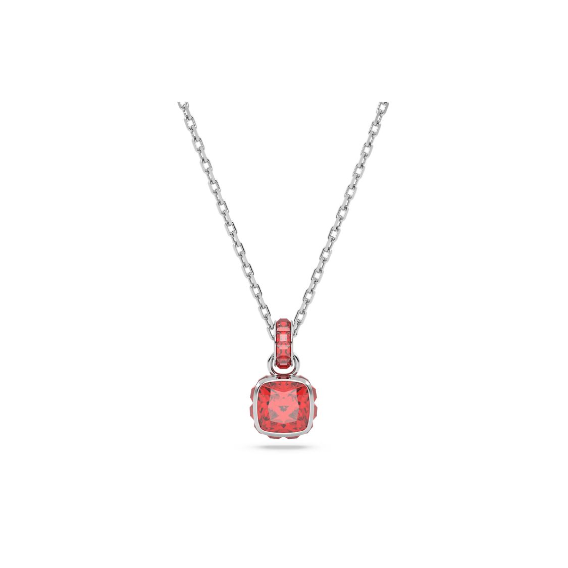 Swarovski Birthstone Minimalist Elegant Fashion Rhodium Plated Necklace Women necklace 5652043 Red/Silver,F