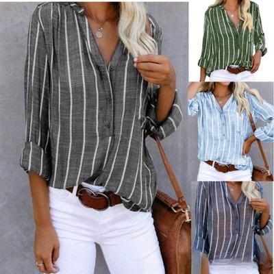 Minimally Stylish Printed Striped Shirt for Women In Foreign Trade